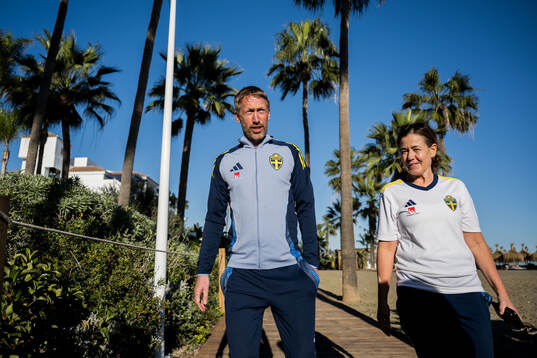 Head coach Graham Potter and press officer Petra Thorén of