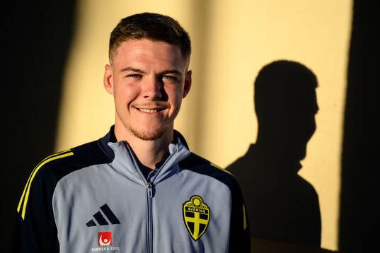 Emil Holm of the Swedish national football team poses for a