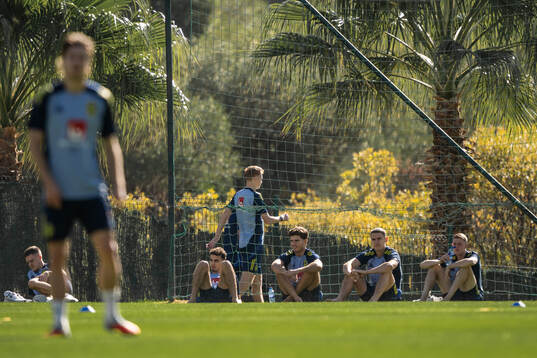 Hugo Larsson of the Swedish national football team leaves a