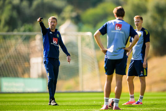 Head coach Graham Potter and Hugo Larsson of the Swedish