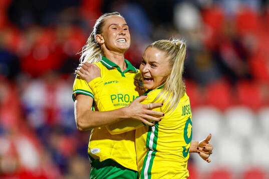 Ellen Wangerheim and Anna Josendal of Hammarby celebrate