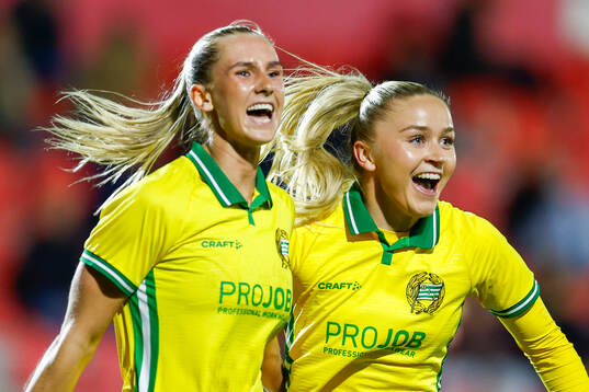 Ellen Wangerheim and Anna Josendal of Hammarby celebrate