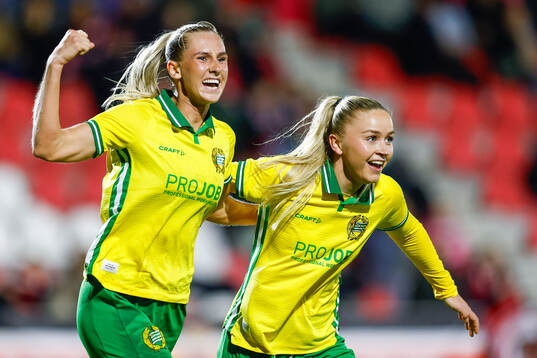 Ellen Wangerheim and Anna Josendal of Hammarby celebrate