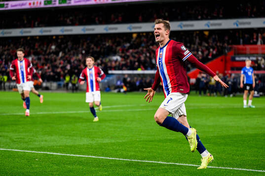 Alexander Sørloth of Norway celebrates