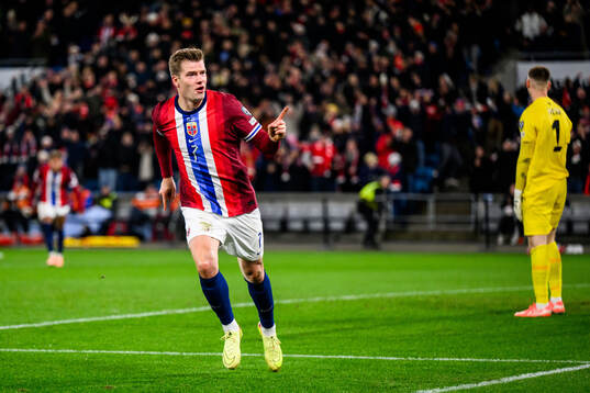 Alexander Sørloth of Norway celebrates the 2-0 goal