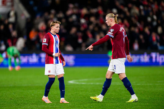 Andreas Schjelderup and Erling Braut Haaland of Norway