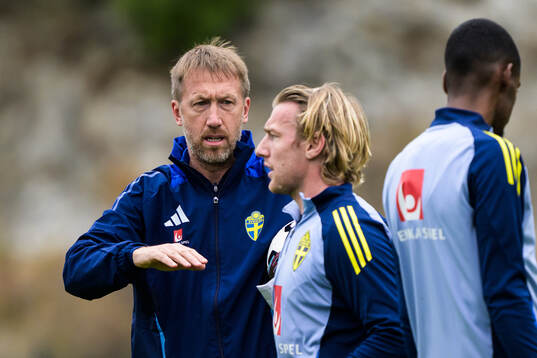 Head coach Graham Potter and Emil Forsberg of the Swedish
