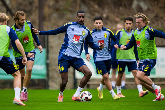 Benjamin Nygren, Alexander Isak and Emil Forsberg of the