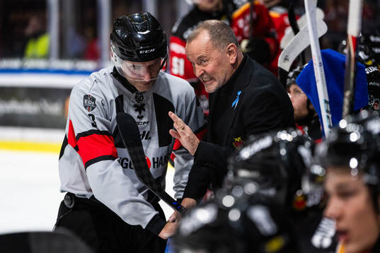 Domare Linus Öhlund och Luleås tränare Thomas Berglund