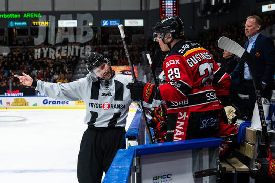 Linjedomare Oliver Sjöberg och Luleås Erik Gustafsson