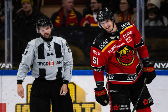Linjedomare Oliver Sjöberg och Luleås Markus Nurmi