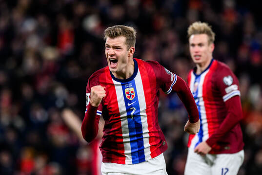 Alexander Sørloth of Norway celebrates