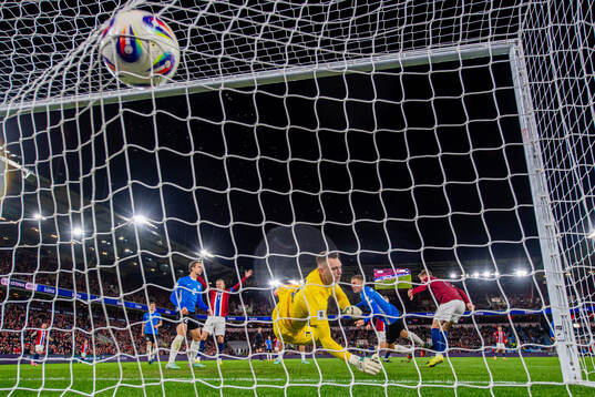 Alexander Sørloth of Norway scores the 1-0 goal past