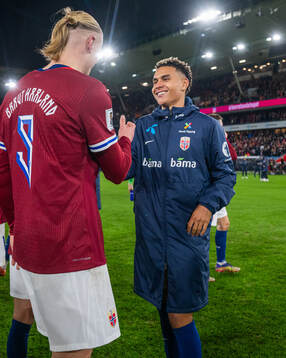 Erling Braut Haaland and Antonio Nusa of Norway