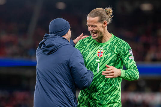 Goalkeeper Ørjan Håskjold Nyland of Norway celebrates