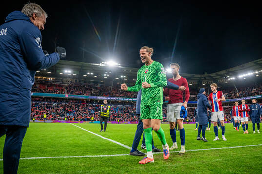 Goalkeeper Ørjan Håskjold Nyland of Norway celebrates