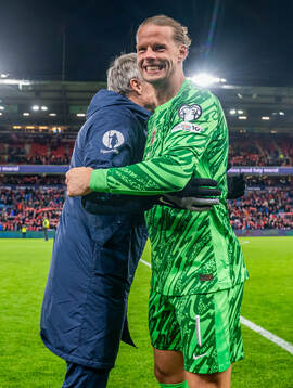 Goalkeeper Ørjan Håskjold Nyland of Norway celebrates