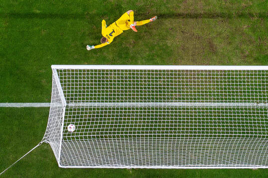 Goalkeeper Karl Hein of Estonia lets in the 2-0 goal