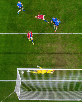 Erling Braut Haaland of Norway scores the 3-0 goal past