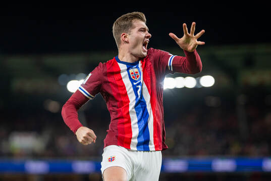 Alexander Sørloth of Norway celebrates