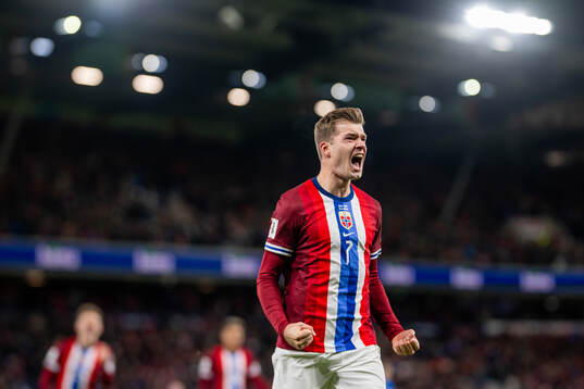 Alexander Sørloth of Norway celebrates