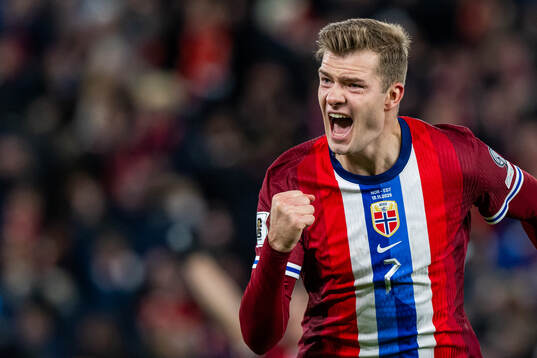 Alexander Sørloth of Norway celebrates