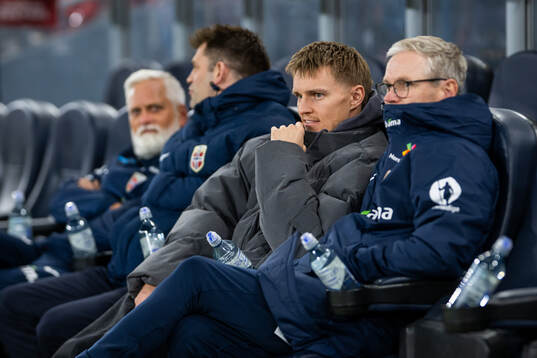 Martin Ødegaard and team manager Are Hokstad of Norway