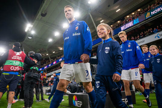 Kristoffer Ajer of Norway enters the pitch