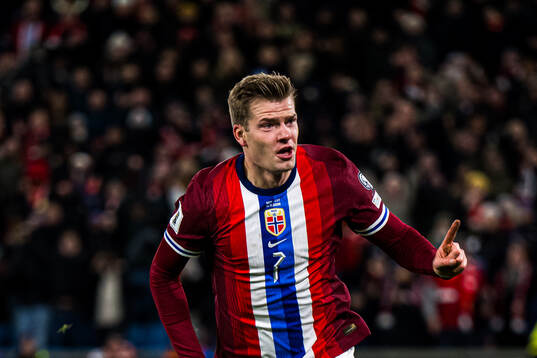 Alexander Sørloth of Norway celebrates