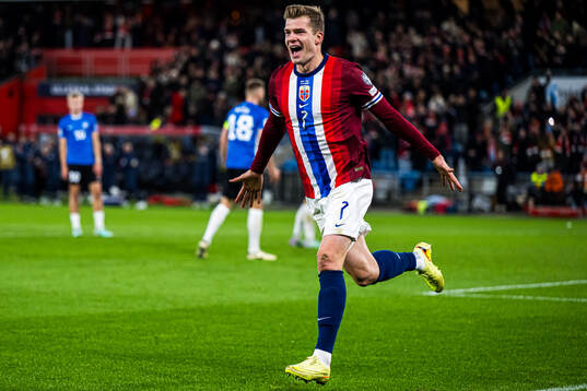 Alexander Sørloth of Norway celebrates
