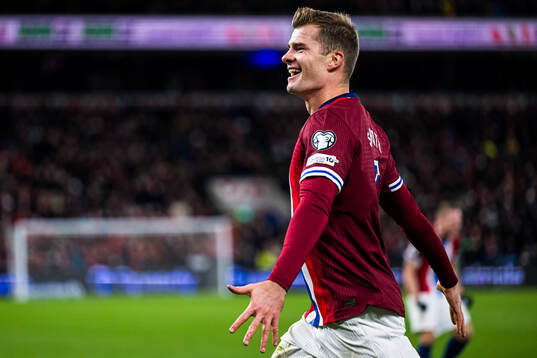 Alexander Sørloth of Norway celebrates