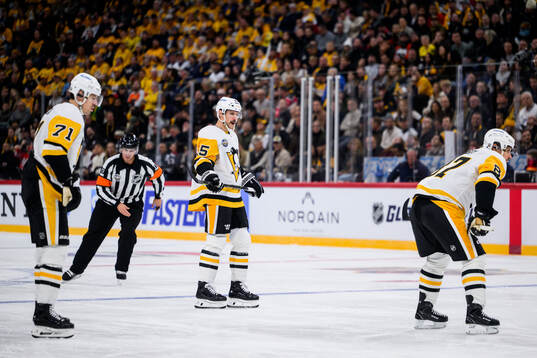 Evgeni Malkin, Erik Karlsson and Sidney Crosby of