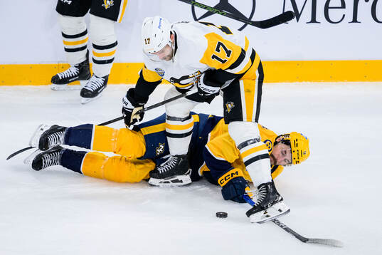 Bryan Rust of Pittsburgh Penguins and Filip Forsberg of