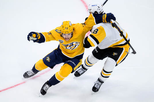 Nick Blankenburg of Nashville Predators and Tommy Novak of
