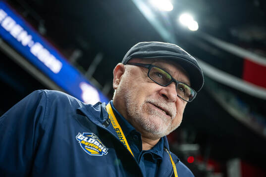 General Manager Barry Trotz at a practice session with