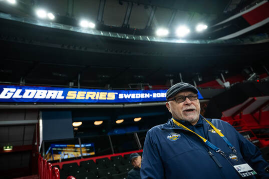 General Manager Barry Trotz at a practice session with