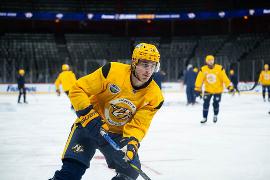 Brady Skjei at a practice session with Nashville Predators