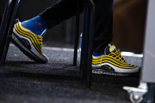 Sneakers belonging to Filip Forsberg at a press conference
