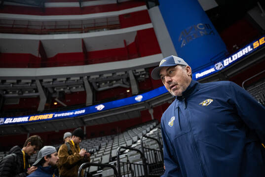 Head coach Andrew Brunette at a practice session with