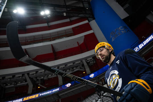 Nicolas Hague at a practice session with Nashville Predators