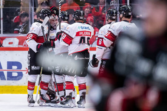 Jubel hos Malmö Redhawks målvakt Oskar Blomgren