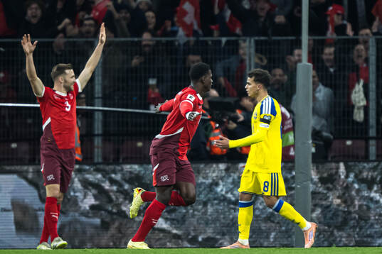 Breel Embolo of Switzerland celebrates the 1-0 goal