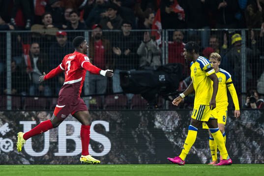 Breel Embolo of Switzerland celebrates the 1-0 goal infront