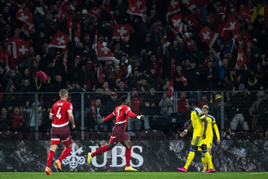 Breel Embolo of Switzerland celebrates the 1-0 goal infront