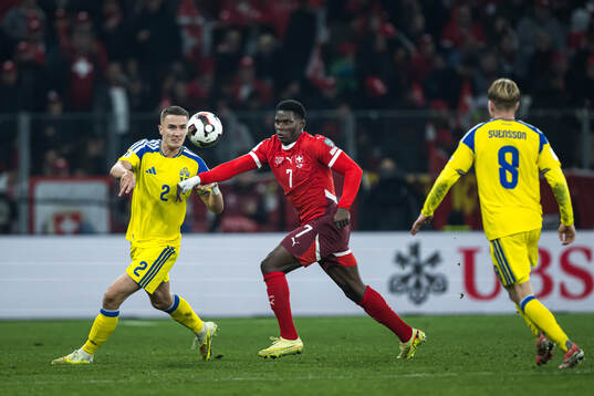 Gustaf Lagerbielke of Sweden and Breel Embolo of Switzerland