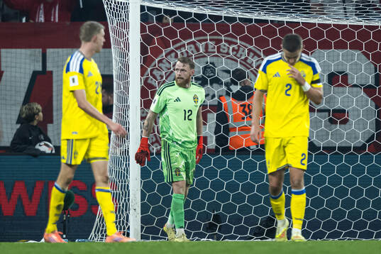 Goalkeeper Viktor Johansson of Sweden looks dejected
