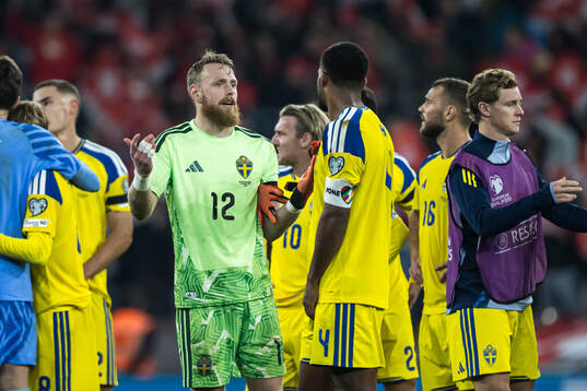 Goalkeeper Viktor Johansson and Isak Hien of Sweden