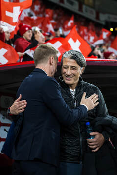 Head coach Graham Potter of Sweden and head coach Murat