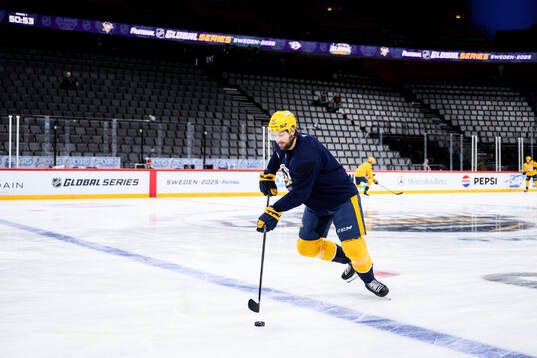 Nicolas Hague at a practice session with Nashville Predators