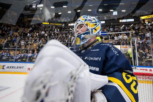HV71s målvakt Lassi Lehtinen jublar